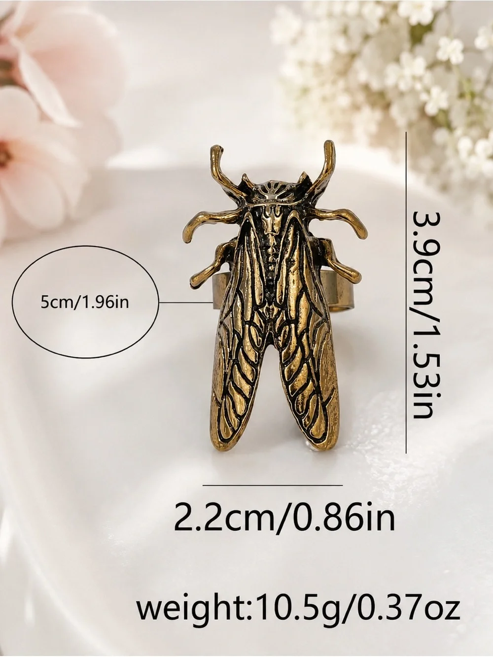 Vintage Style Cicada Adjustable Statement Ring